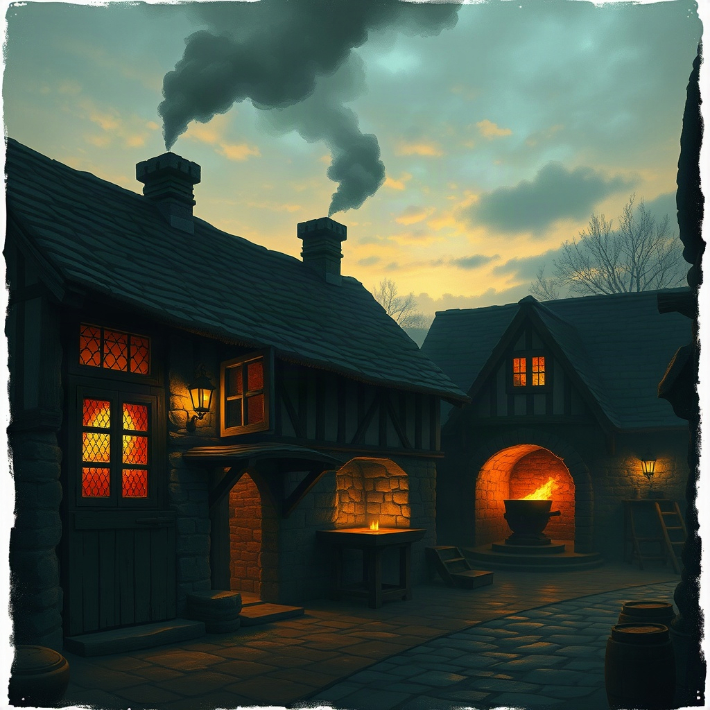 Village smithy at dusk