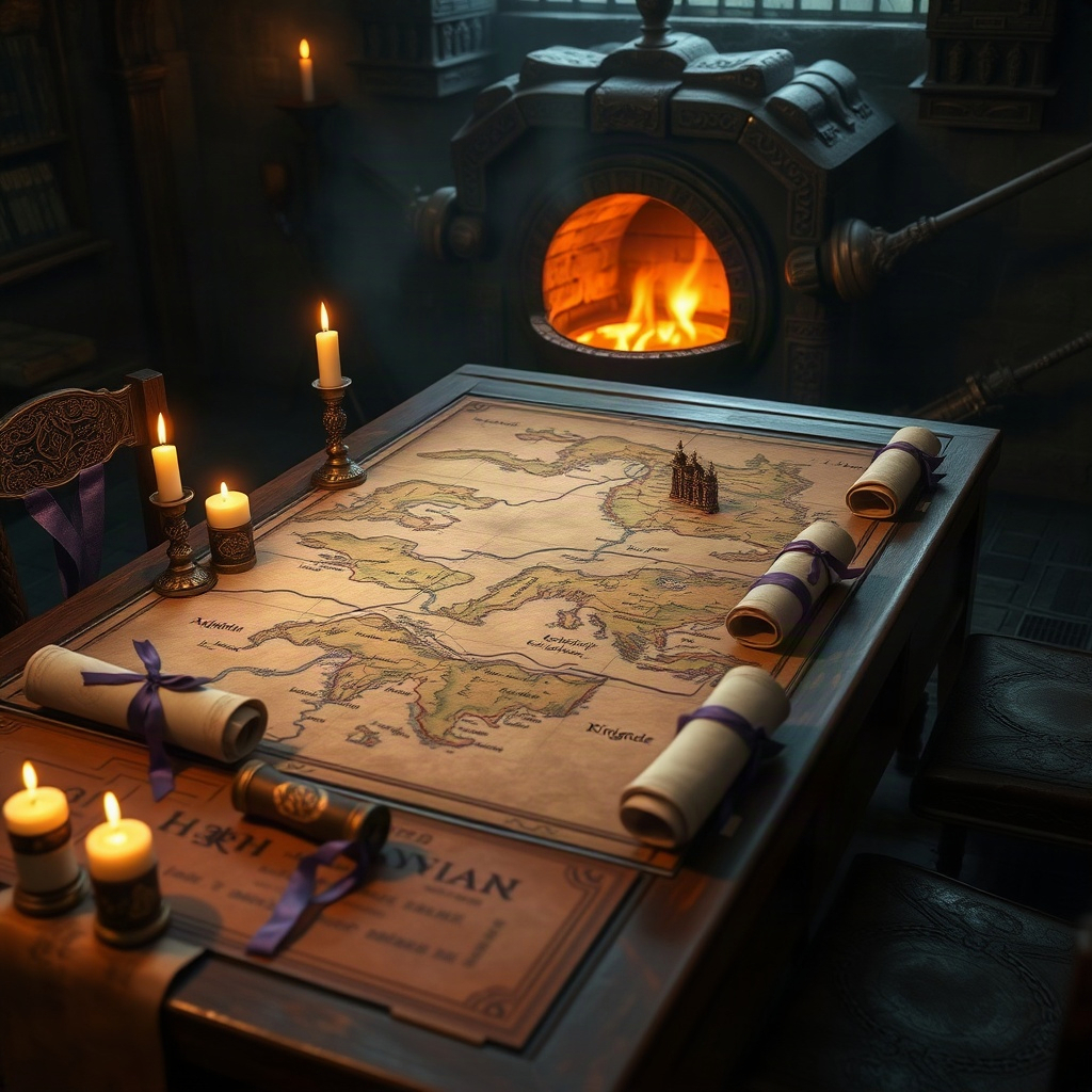 Dynasty map and scrolls